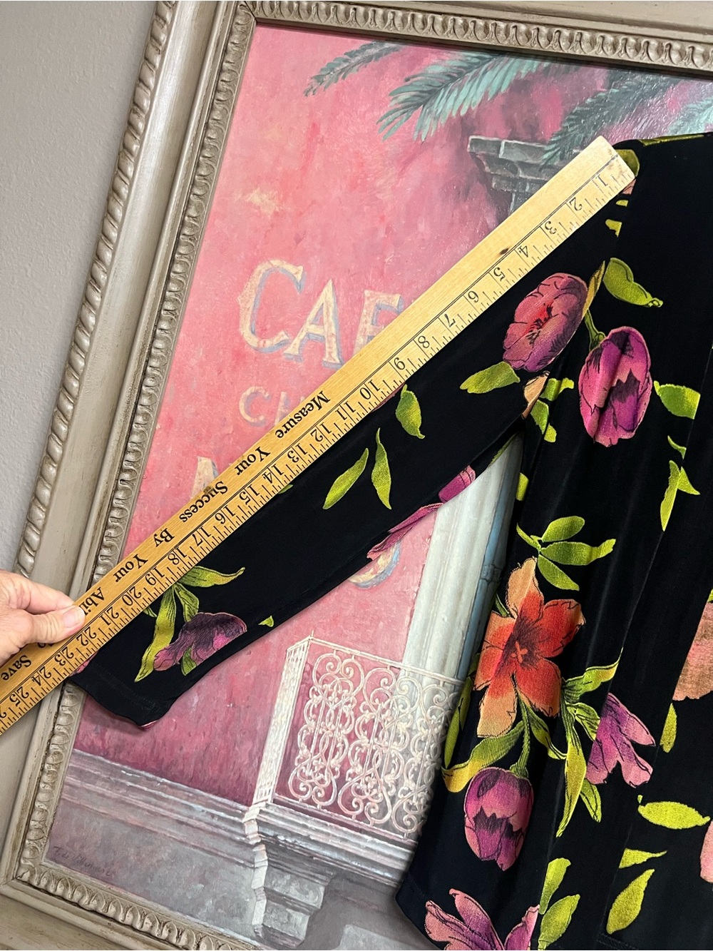 Ronni Nicole Black Floral Open Cardigan with Pink and Orange Blooms - Picture 8 of 10